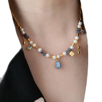 Star Moon Orchid Stone Pearl Necklace