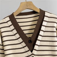 Fake Two-Piece Knitted Cardigan Top And Wide-Leg Pants Set