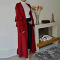 Muslim Fashion Bead Flare Sleeve Tie-neck Cardigan