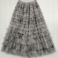 Plus-size Women's Mid-length Tie-dye Ink Print Mesh Skirt