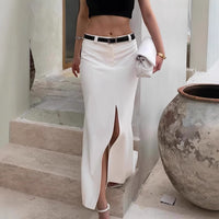 French-style Commuter White Straight-Line Suit Skirt With A Slit