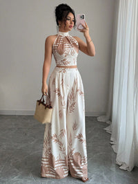 Neck-hanging Vest And Wide-leg Trousers Printed Set
