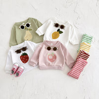 Newborn Fruit Embroidered Long Sleeve Knitted Trousers Two-piece Set