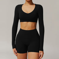 Tight Quick-drying Yoga Long-sleeved Women's V-neck Short Top Fitness T-shirt
