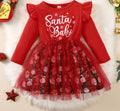 Christmas Snowflake Long Sleeve Letter Mesh Fluffy Stitching Dress