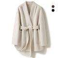 Camel-wool V-neck Wool Double-faced Wool Belted Coat