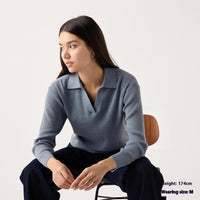 Women's Machine Washable Rib Half-open Collar Sweater