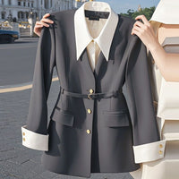 Womens Waist-Cinching Black Fake Two-Piece Blazer