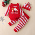 Christmas Print Striped Romper With Hat Three-piece Suit