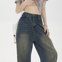 Vintage Stripe Wide Straight Jeans For Women