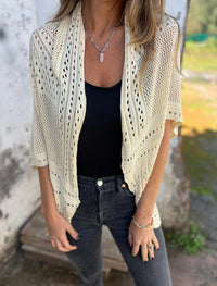 Hollow-out Half-sleeved Cardigan Knitted Fashion Cardigan Sweater
