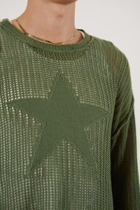 Women's Fashion Five-pointed Star Hollow Out Sweater Loose Casual