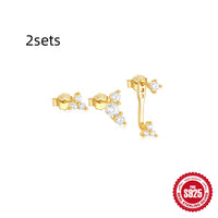S925 Sterling Silver Geometric Zircon Tassel Daily Wear Earring Set