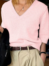 Women's Pure Color All-matching Elegant V-neck Knitted Sweater