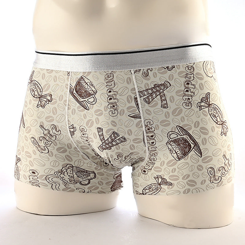 Cartoon Men's Boxer Panties Ice Silk Print Floral Mid-waist Breathable Boxers