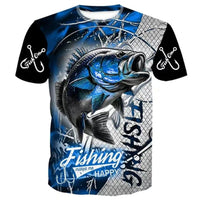 Male Creative Fishing Pattern Printed Short Sleeve