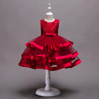 Girls Multi-Layer Puff Sleeveless Embroidered Show Dress Skirt