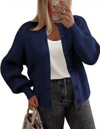 Round Neck Buckle Women's Cardigan Sweater Long Sleeve