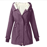 Women's Autumn And Winter Solid Color Casual Waist Tight Fleece-lined Anorak