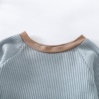 Non-hooded Striped Cotton Blue Pullover Blouse And Pants