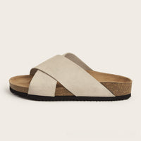 European And American Plus Size Khaki Round Toe Cross Roman Style Slip-on Flat Sandals