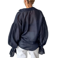 Sheer Long-sleeve Shirt Womens Fashion Elegant Casual