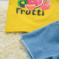 Summer New Girls Fruit Print Casual Short-sleeved T-shirt Two-piece Suit
