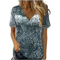 V-neck Loose Sequin Short-sleeve Top T-shirt
