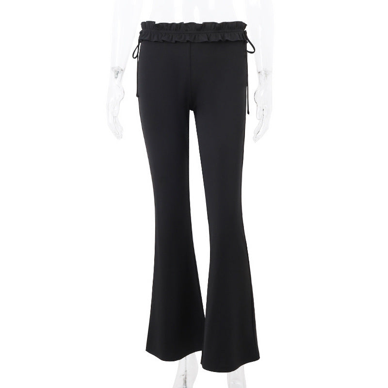 Sexy Low Waist Lace Pleated Slim Casual Women's Trousers