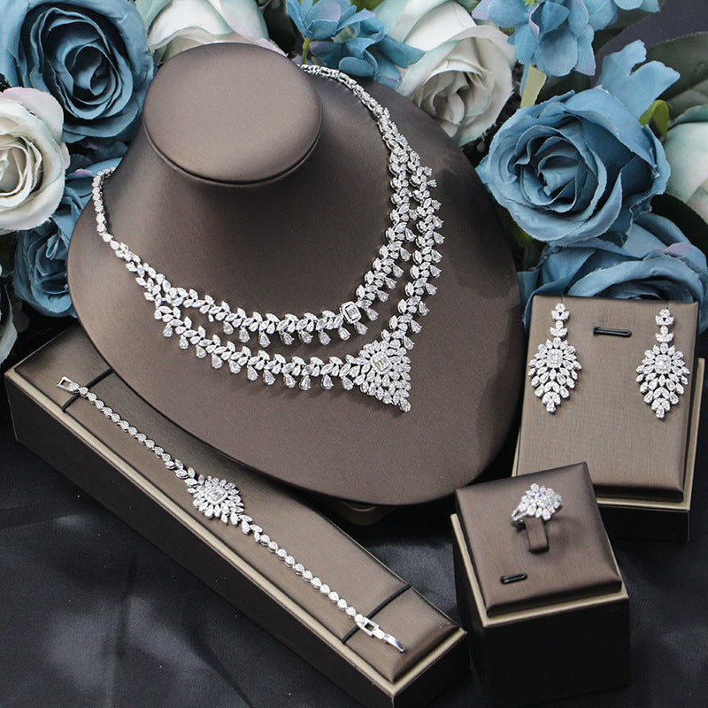 Bridal Zircon Necklace Earrings Four-piece Set