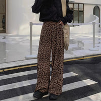 Corduroy Leopard-Print Elastic-Waist Wide-Leg Pants Versatile Soft & Relaxed High-Waist Straight-Leg Trousers