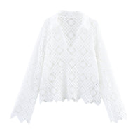 Embroidered V-neck Women's Long Sleeve Shirt