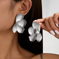 Liquid Metal Pleated Flower Stud Earrings