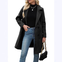 Winter Korean Style Slim Mid-length Double Breasted Turn-down Collar Coat