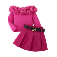 Long-sleeved T-shirt Solid Color Skirt Belt Three-piece Set