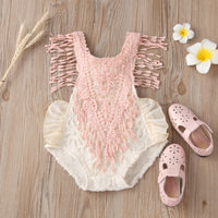 Children's Clothing European And American Style Comfortable Short Climbing Lace Color Block Lace Pattern Baby Triangle Jumpsuit