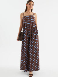 Summer Polka Dot Printed Pleated Sweet Strap Mid Length Dress