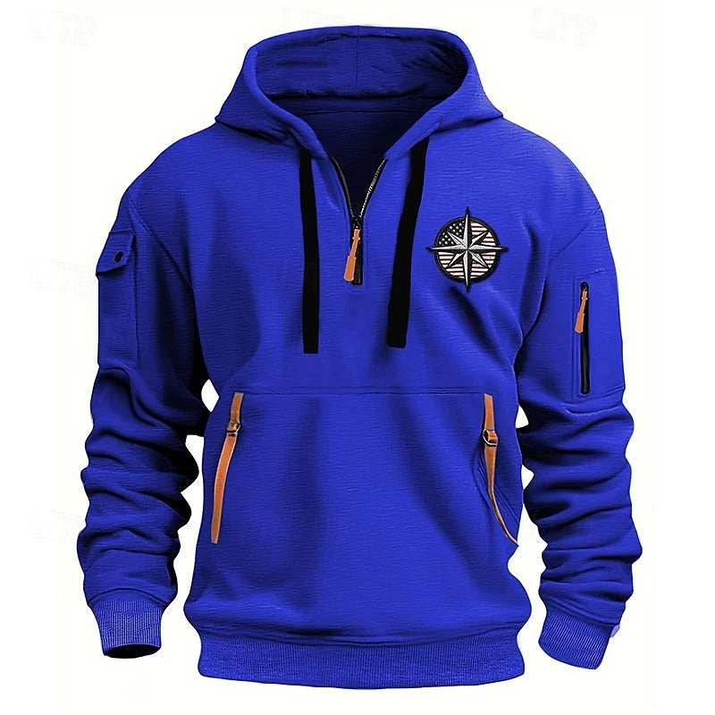 Men's Casual Sports Multi-zipper Arm Embroidery Badge Sweater