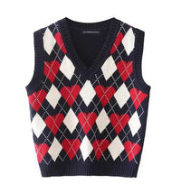 Retro Preppy Style Versatile Diamond-Check BM Knitted Vest