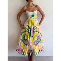 European And American-style Printed Vacation-look Tube Dress