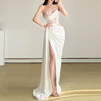 Spring Asymmetrical Midriff Baring Sleeveless Tube Dress