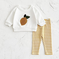 Newborn Fruit Embroidered Long Sleeve Knitted Trousers Two-piece Set