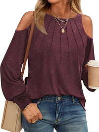Long Sleeved Round Neck T-shirt Casual Solid Color Top