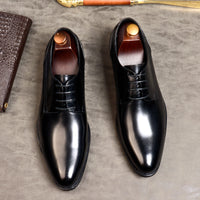 British Lace Up Men's Business Leather Shoes Top Layer Cowhide