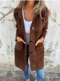 Single-breasted Polo Collar Pocket Mid-length Coat