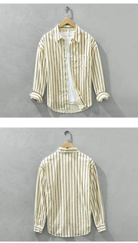Square Collar Striped Casual Shirt Trendy Loose-fitting Versatile Blouse Pure Cotton Coat
