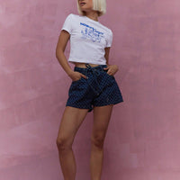 Casual Straight-leg Crocheted Lace Denim Shorts