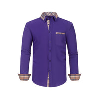 Color Matching Casual Long Sleeve Men's Shirt Slim Fit Plaid Collar