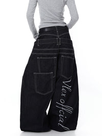 Womens American-Style Embroidered Button-Front Scissor-Cut Jeans