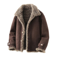 Oversized Faux Lambskin Jacket With A Fur Lining Fleece Lining And A Thicker Design Complete With A Lapel Collar
